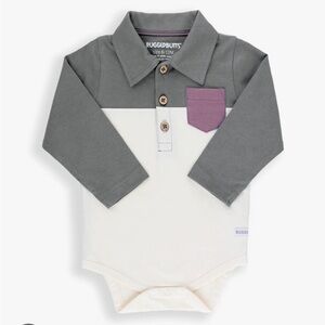 2/$20 NWT RuggedButts ruffle butts brand color block infant polo onesie gray 12
